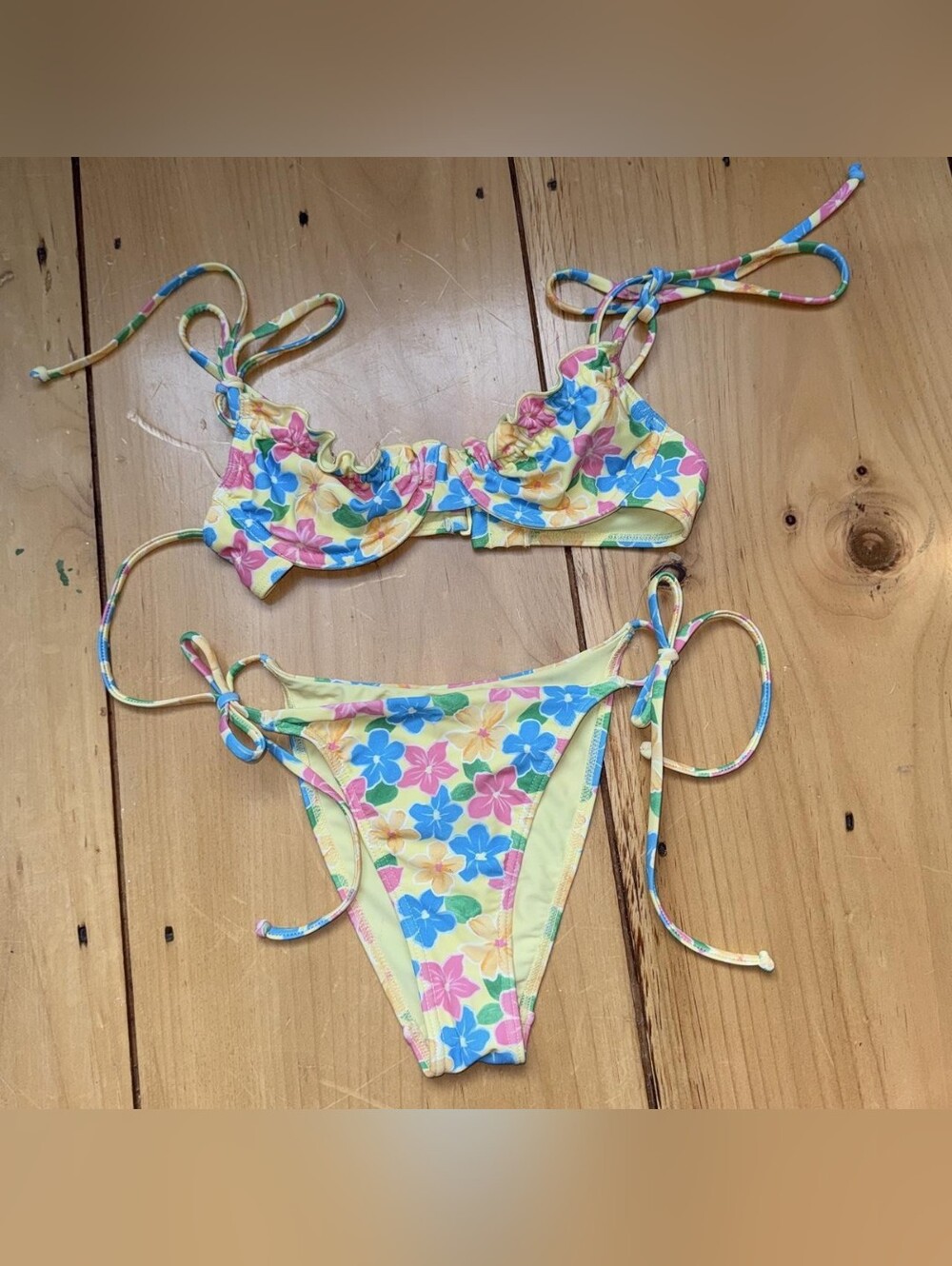PacSun Kids Pastel Yellow Floral Tie-String Bikini Top